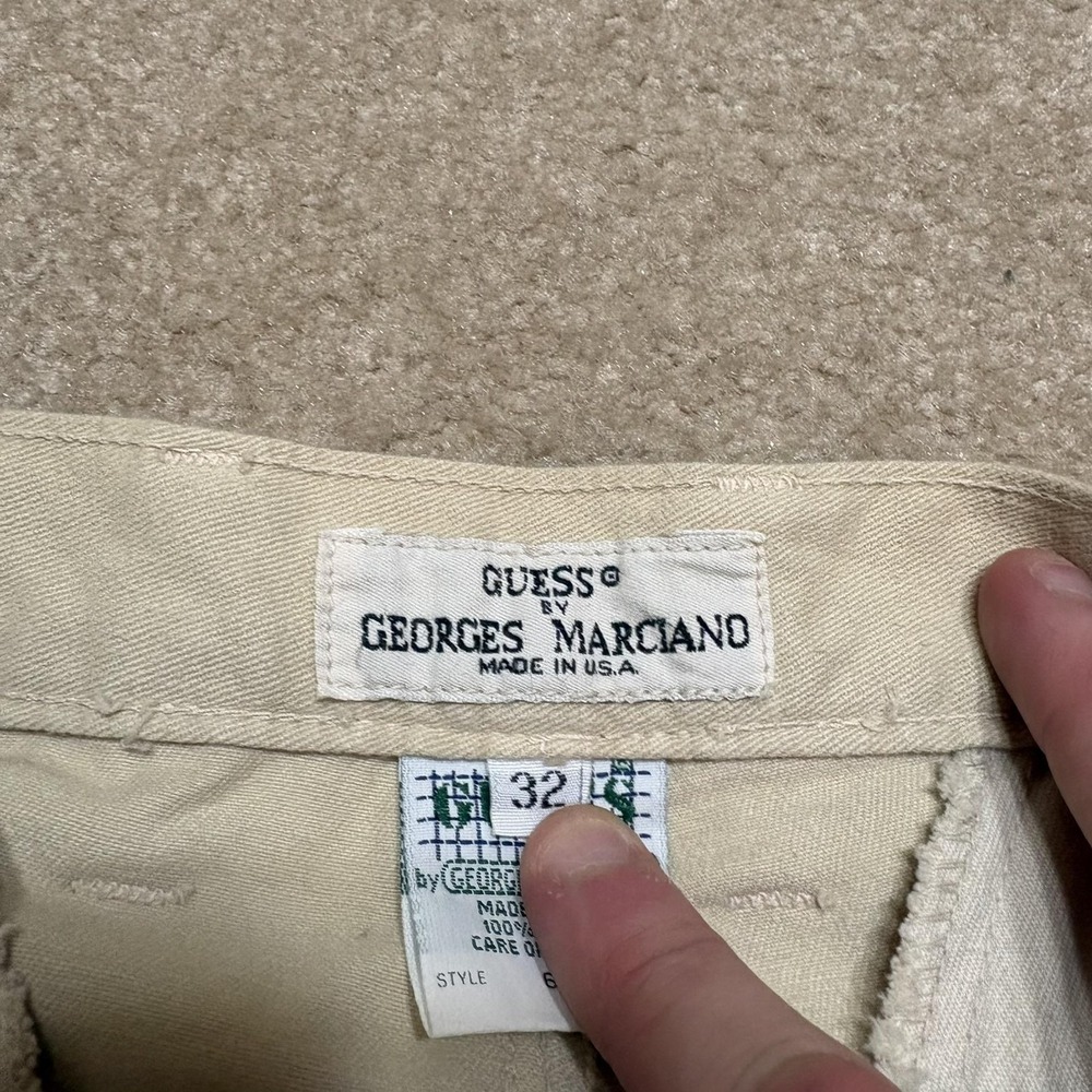 Vtg Guess Georges Marciano Pants Mens 32x32 Beige Pleated Chino USA Twill 80s - Picture 3 of 16